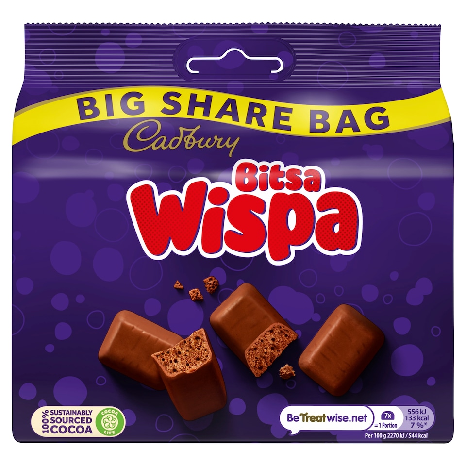 Cadbury Bitsa Wispa Milk Chocolate Big Share Bag 185.5g