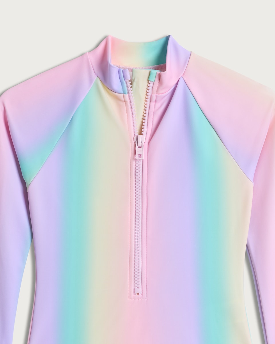 image 1 of F&F Girls Ombré Long Sleeved Swimsuit in Multi Pink