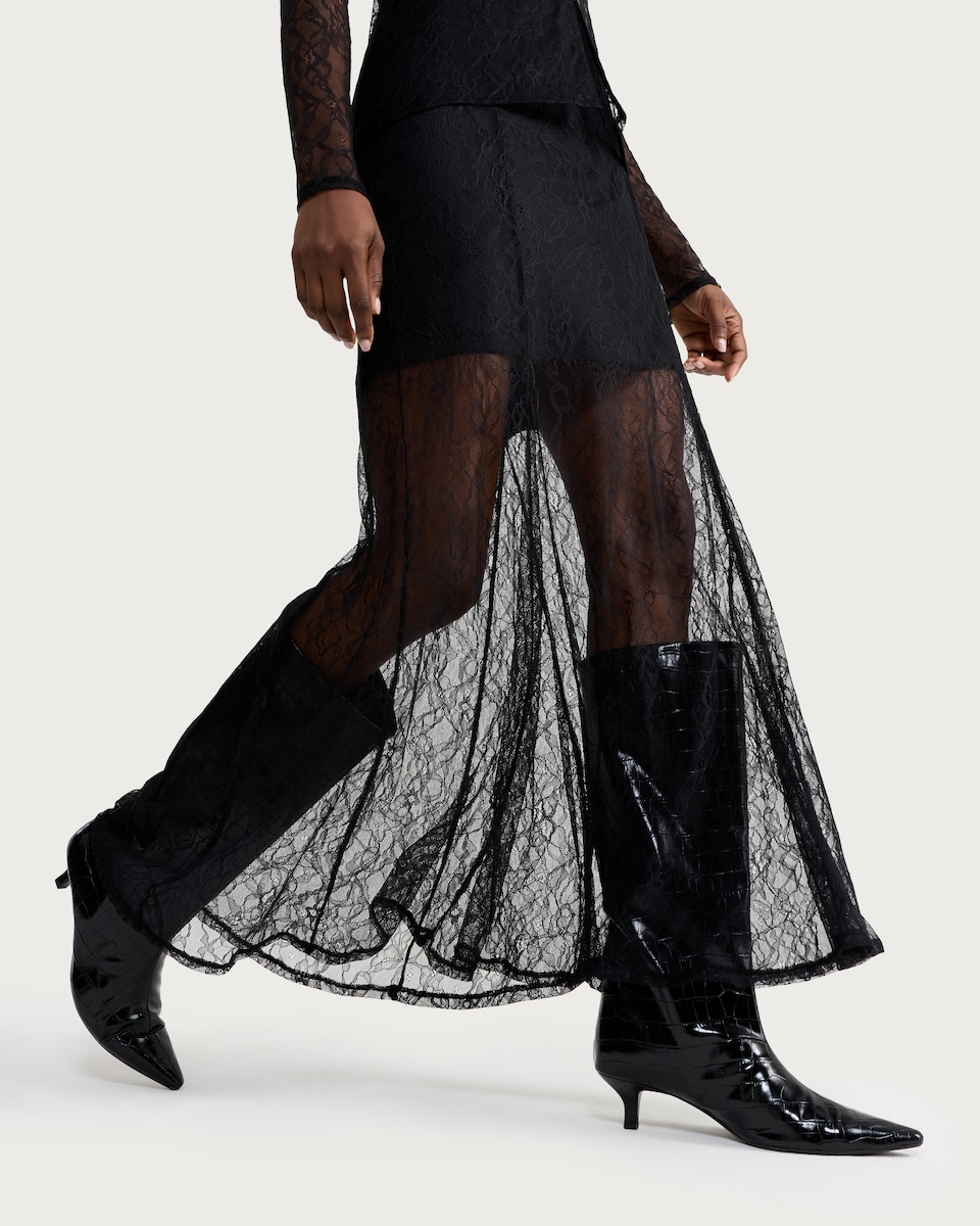 image 1 of F&F Lace Panel Maxi Skirt in Black