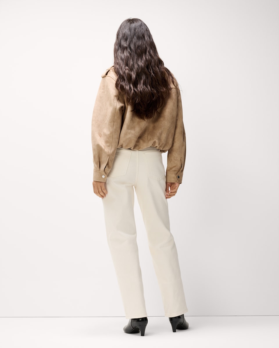 image 1 of F&F High Rise Straight Leg Jeans in Cream
