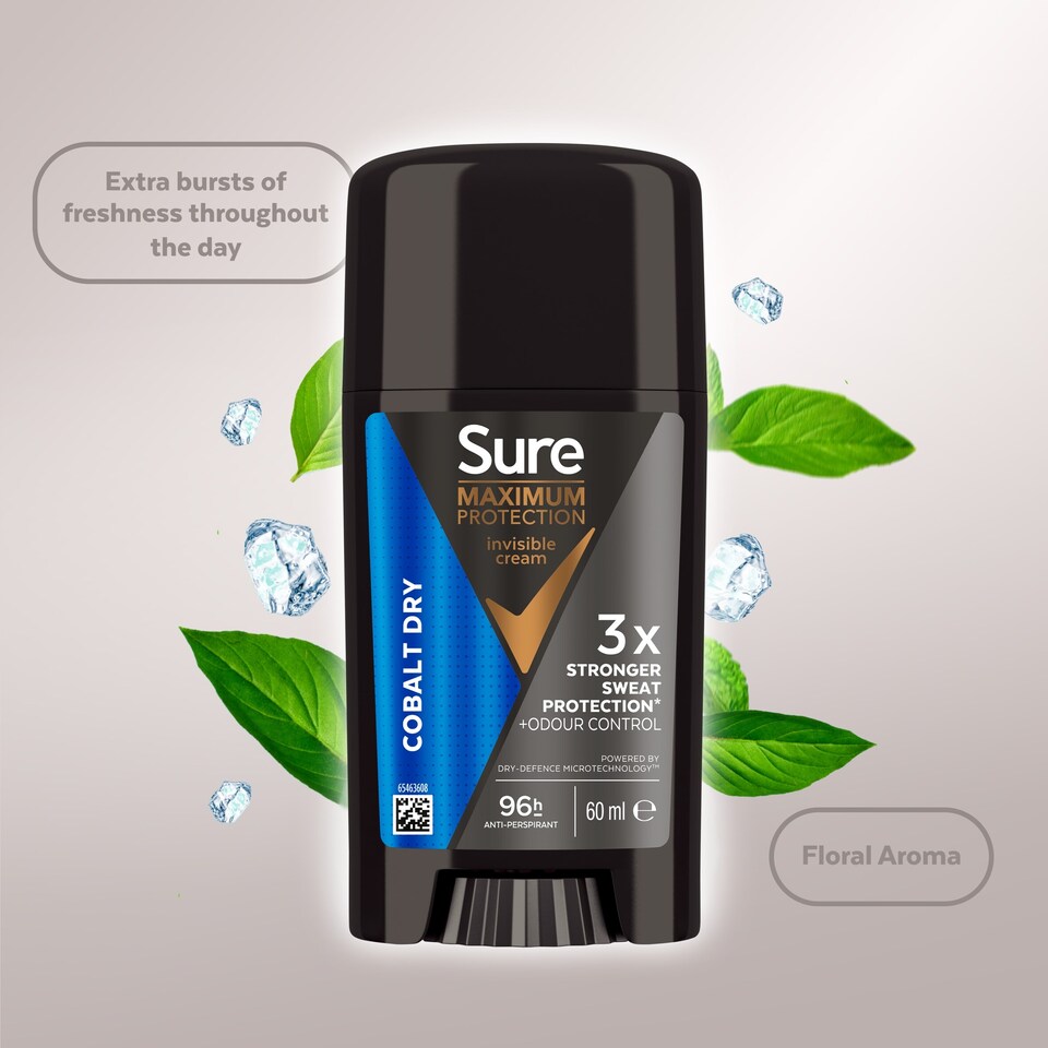 image 1 of Sure Men Maximum Protection  Cobalt Dry Odour Control 96h  Antiperspirant Deodorant Invisible Cream 60ml