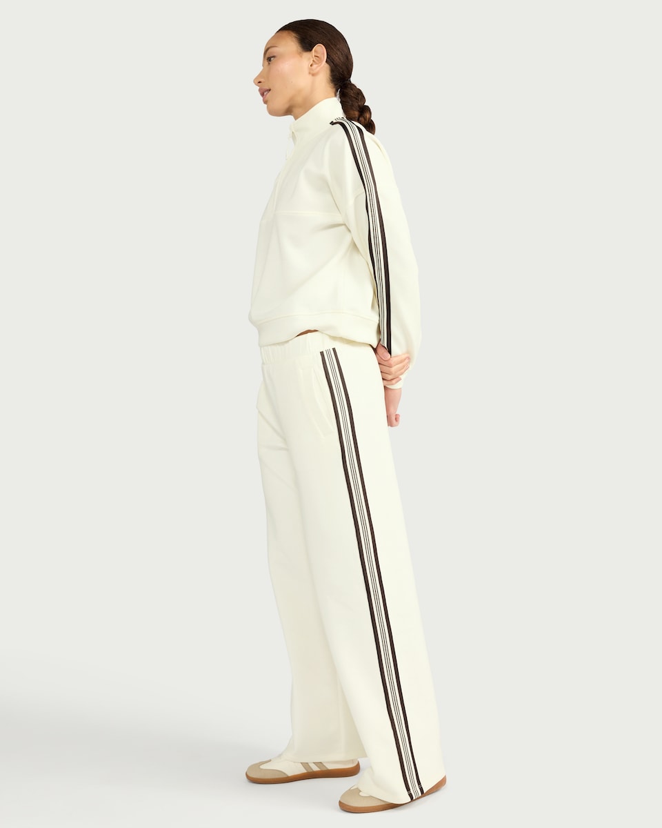image 1 of F&F Active AFTERCLASS Side Stripe Wide Leg Joggers in Cream