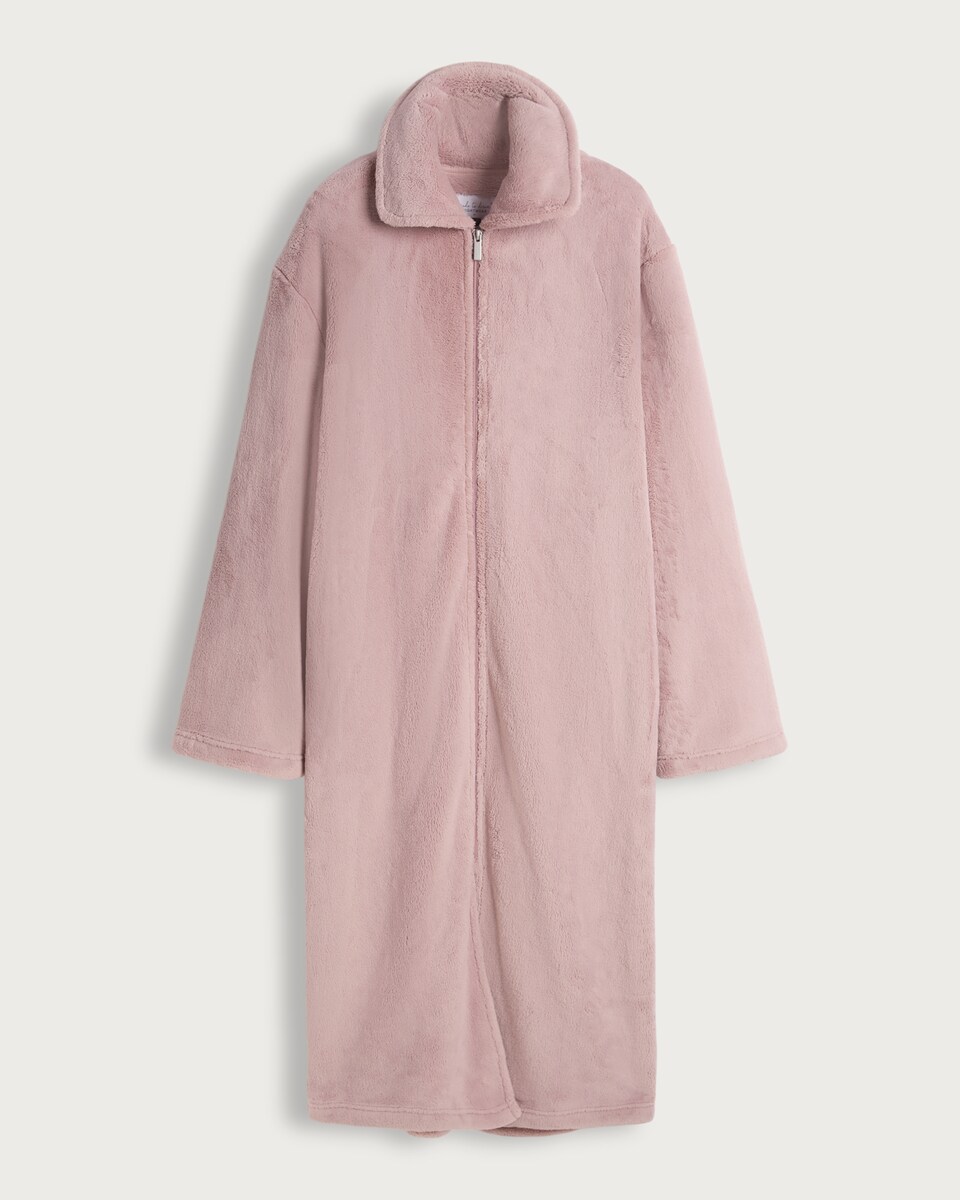 image 1 of F&F Zip Up Fleece Dressing Gown in Pink