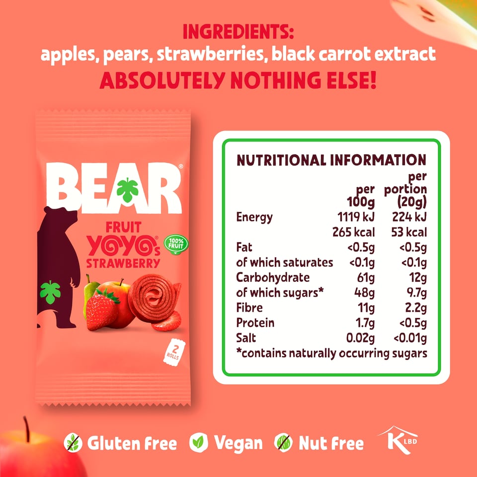 image 1 of Bear Pure Fruit Yoyos Strawberry 20G