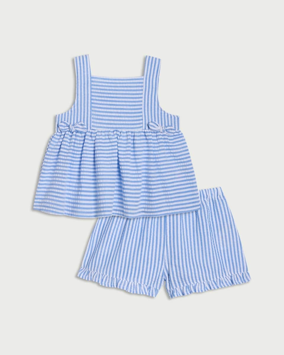 image 1 of F&F Baby 2-Piece Striped Vest and Shorts Set in Blue