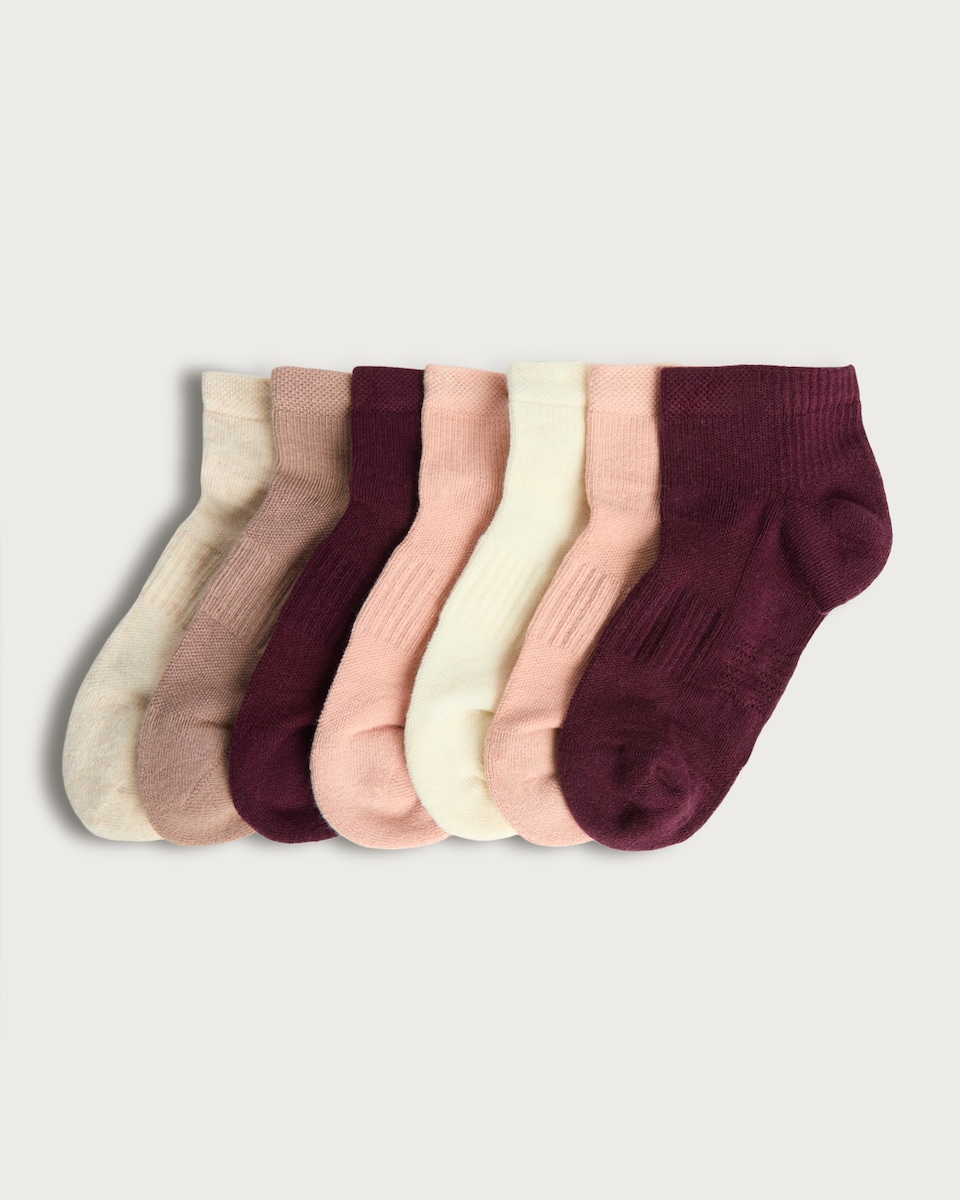 F&F Active 7-Pack Cotton Blend Sports Trainer Socks in Burgundy