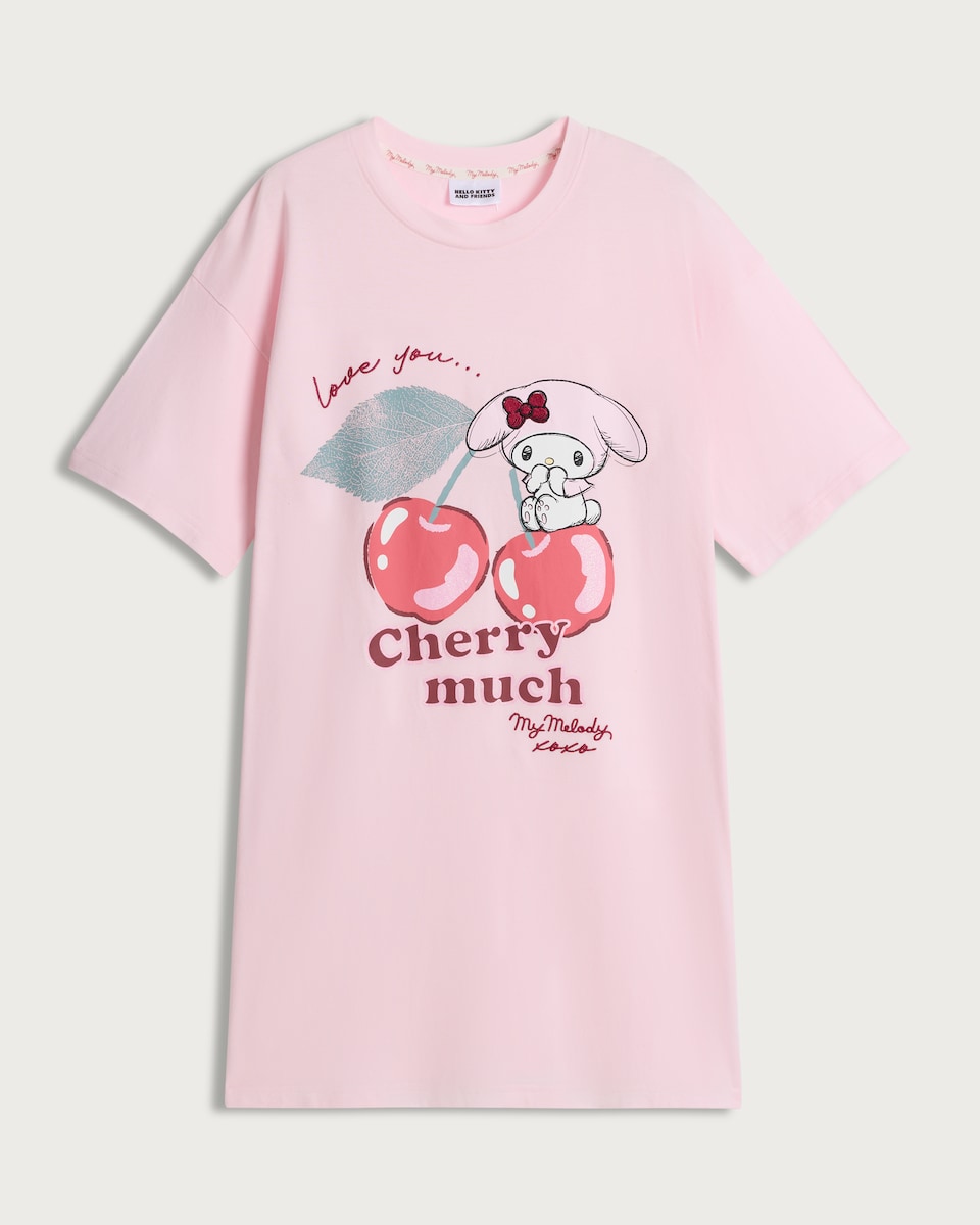 image 1 of My Melody Pure Cotton Cherry Print Nightdress in Pink