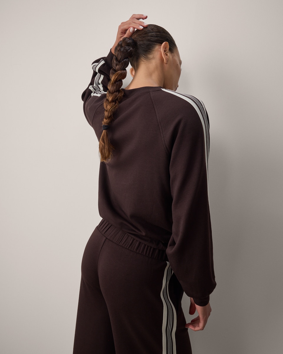 image 1 of F&F Active AFTERCLASS Side Stripe Sweatshirt in Chocolate