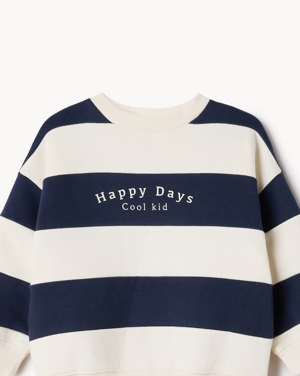 image 1 of F&F Boys Cotton Rich Striped Sweatshirt in Navy