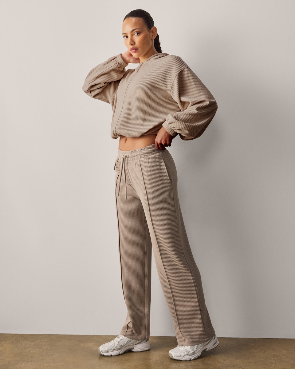 image 1 of F&F Active Ribbed Wide Leg Joggers in Camel