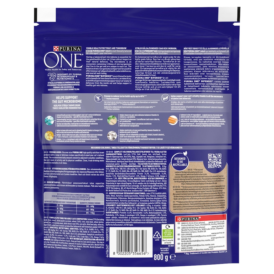 image 1 of Purina One Cat Adult Salmon & Whole Grain 800G