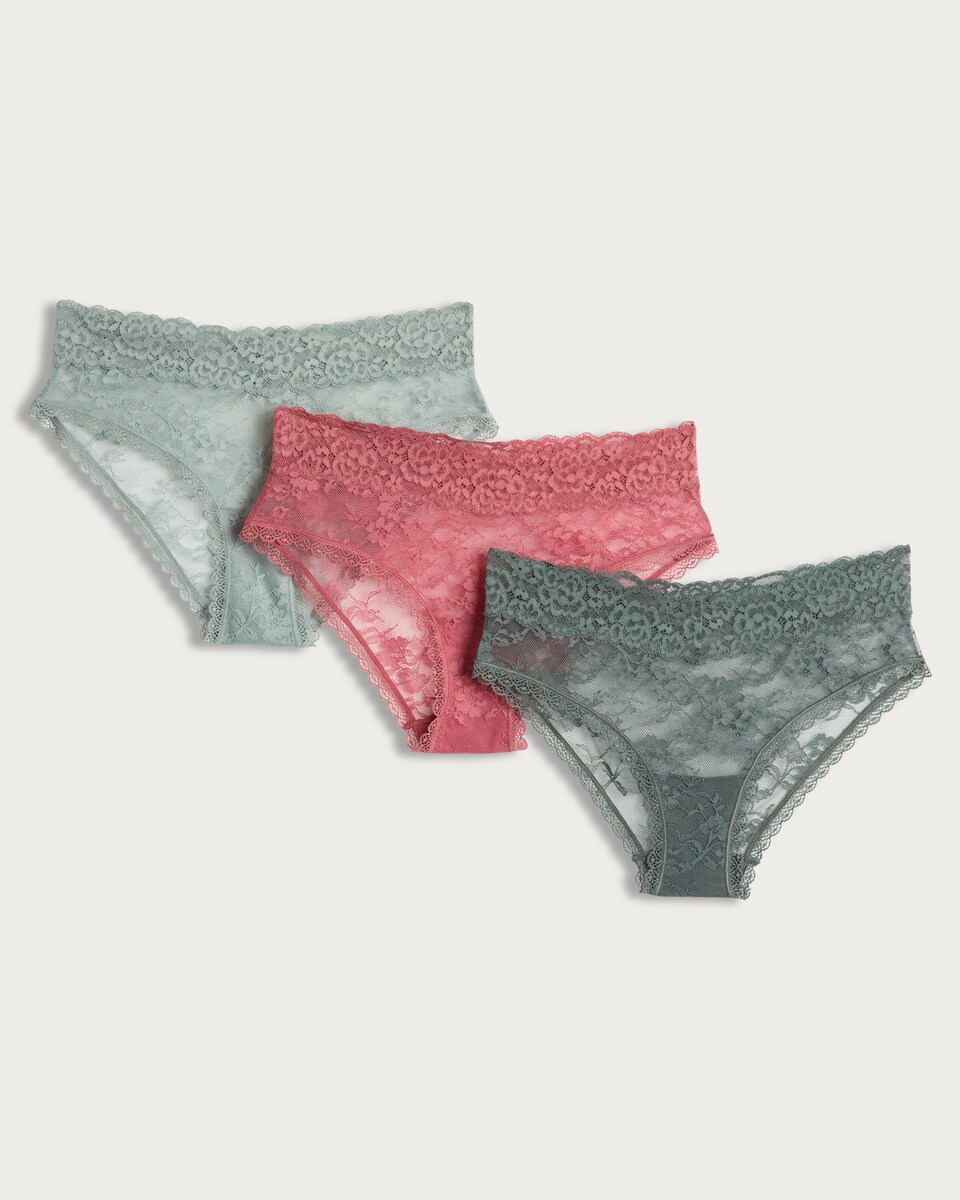 F&F 3-Pack Floral Lace Shorts in Green