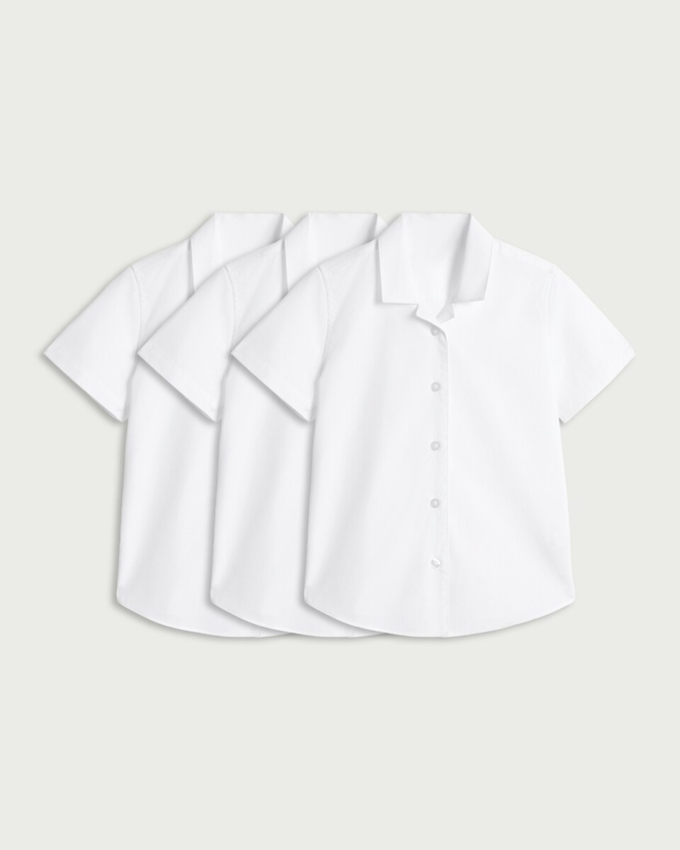 image 1 of F&F School Girls 3-Pack Revere Collared Shirts in White