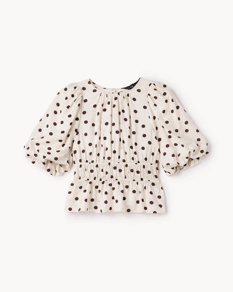 image 1 of F&F Shirred Puff Sleeve Blouse in Cream
