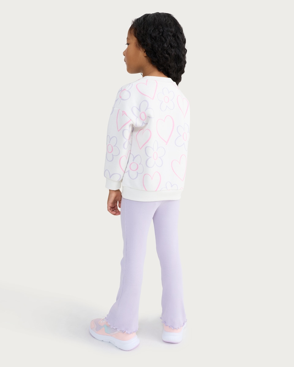 image 1 of F&F Girls 2-Piece Cotton Rich Printed Sweatshirt and Leggings Set in Lilac