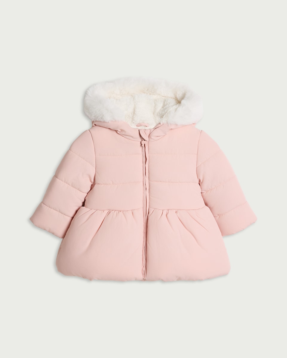 image 1 of F&F Baby Faux Fur Hooded Padded Jacket in Pink
