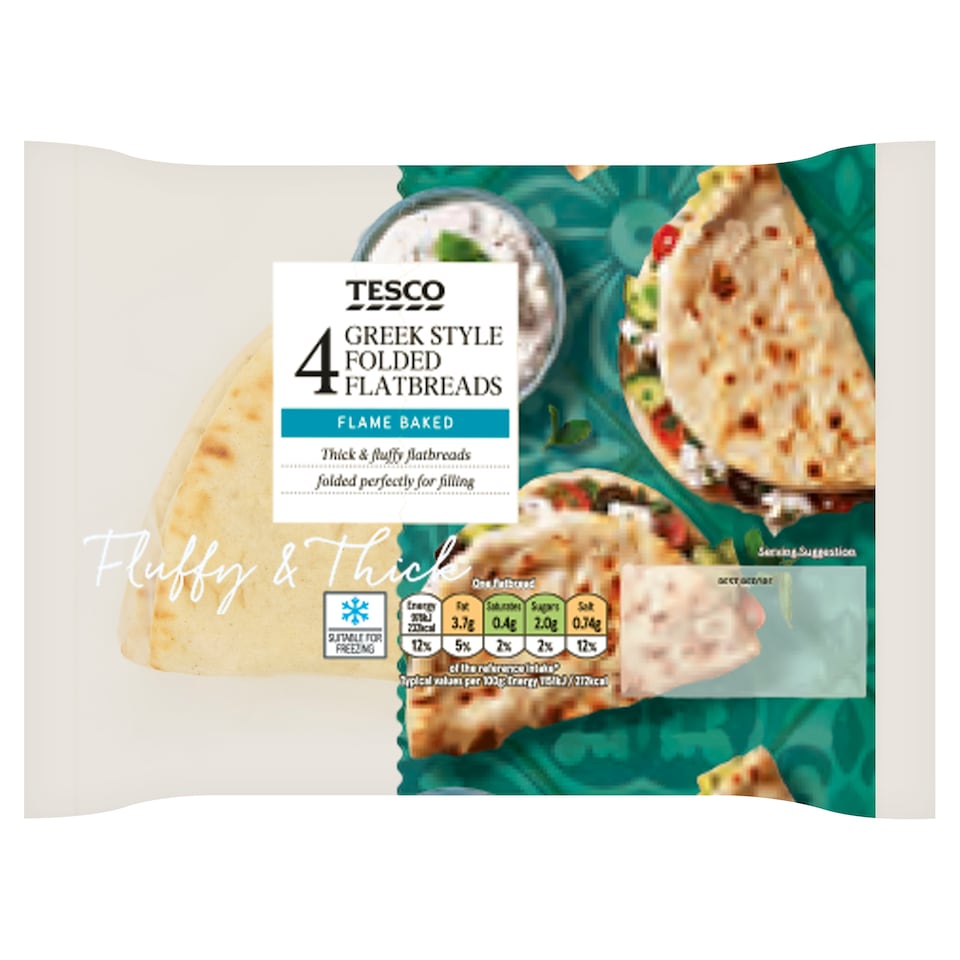 Tesco Greek Style Folded Flatbreads 4 Pack 340g