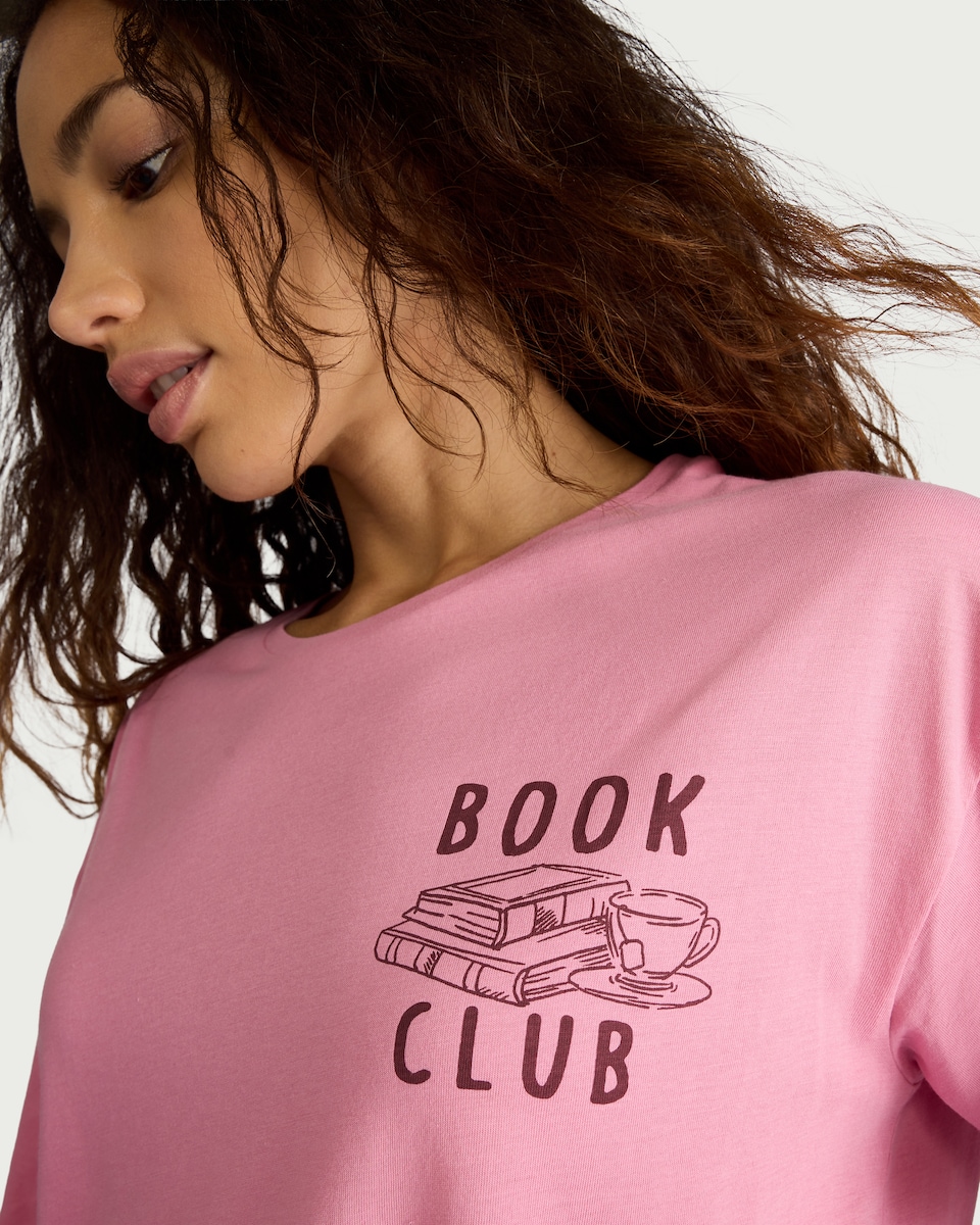 image 1 of F&F Pure Cotton Book Club Pyjama T-Shirt in Pink