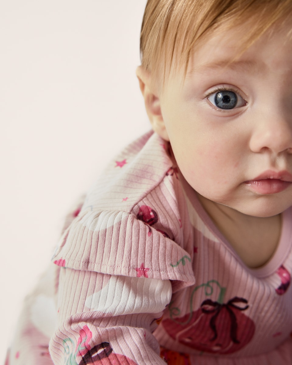 image 1 of F&F Baby Cotton Rich Ribbed Halloween Dress in Pink