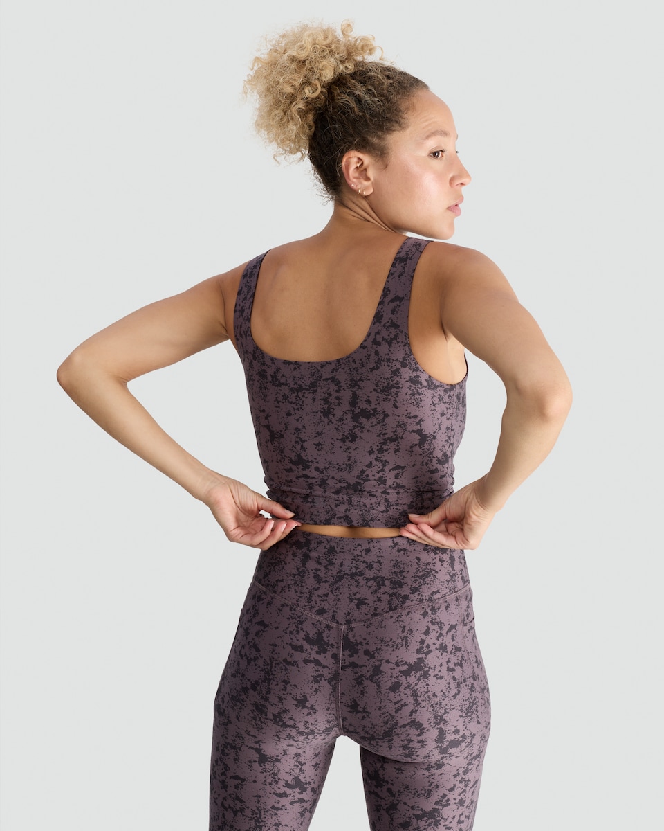 image 1 of F&F Active Abstract Print Sleeveless Crop Top in Black