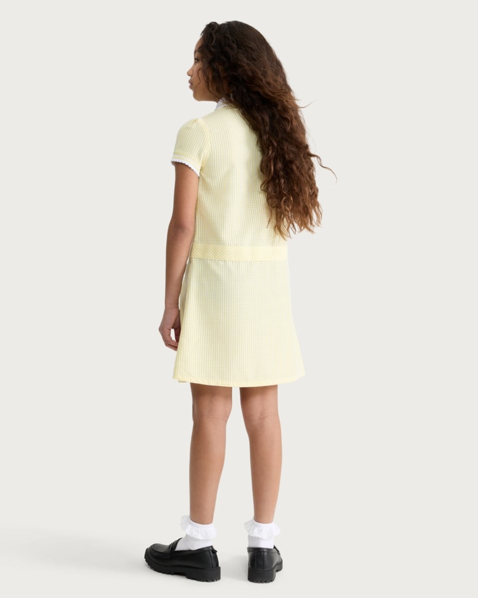 image 1 of F&F School Girls 2-Pack Gingham Short Sleeved Dresses in Yellow
