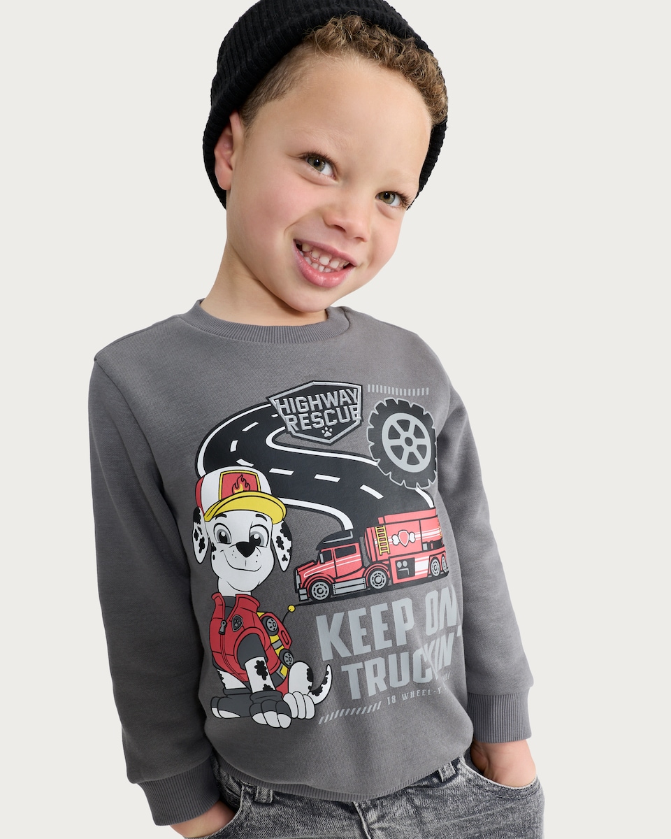 image 1 of Paw Patrol Cotton Rich Keep on Truckin' Sweatshirt in Grey