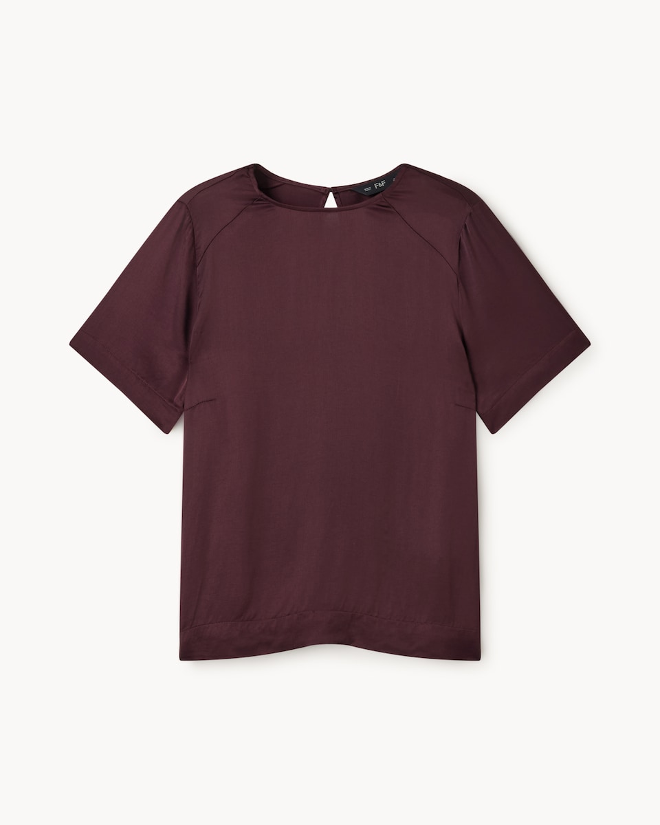 image 1 of F&F Satin Short Sleeved Top in Burgundy