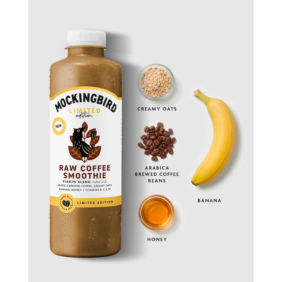 image 1 of Mockingbird Raw Coffee Smoothie, Banana, Oats, Honey Smoothie with Vitamins 750ml