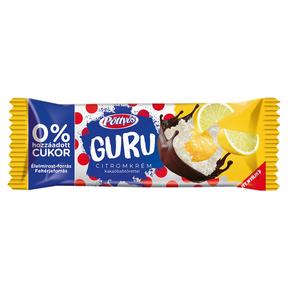 Pöttyös Guru Cottage Cheese Dessert with Cocoa Topping and Lemon Cream Filling 30 g