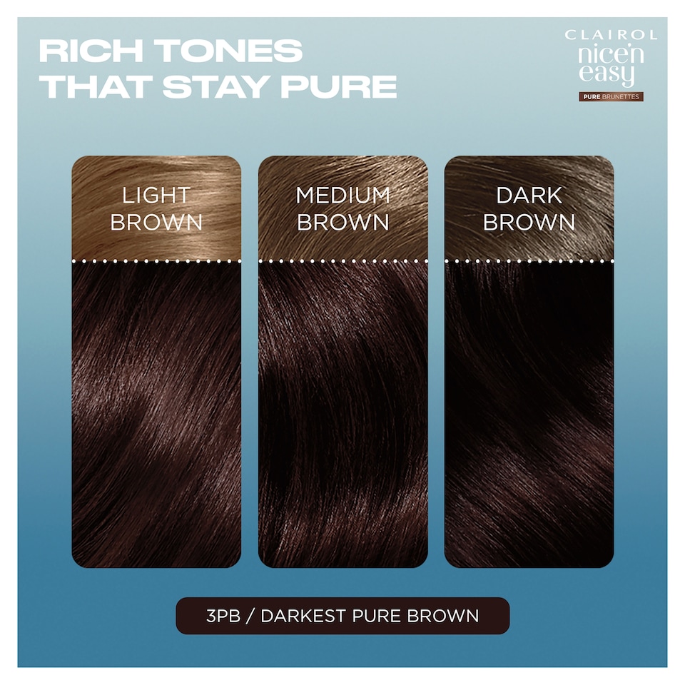 image 1 of Clairol Nice'N Easy Crème Pure Brunettes Permanent Hair Dye Kit - 3PB Deepest Espresso Brown