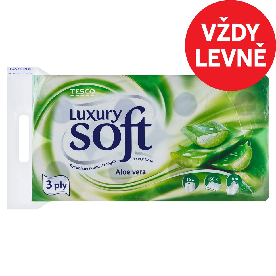 Tesco Soft Luxury Aloe Vera toaletní papír 3 vrstvy 16 rolí