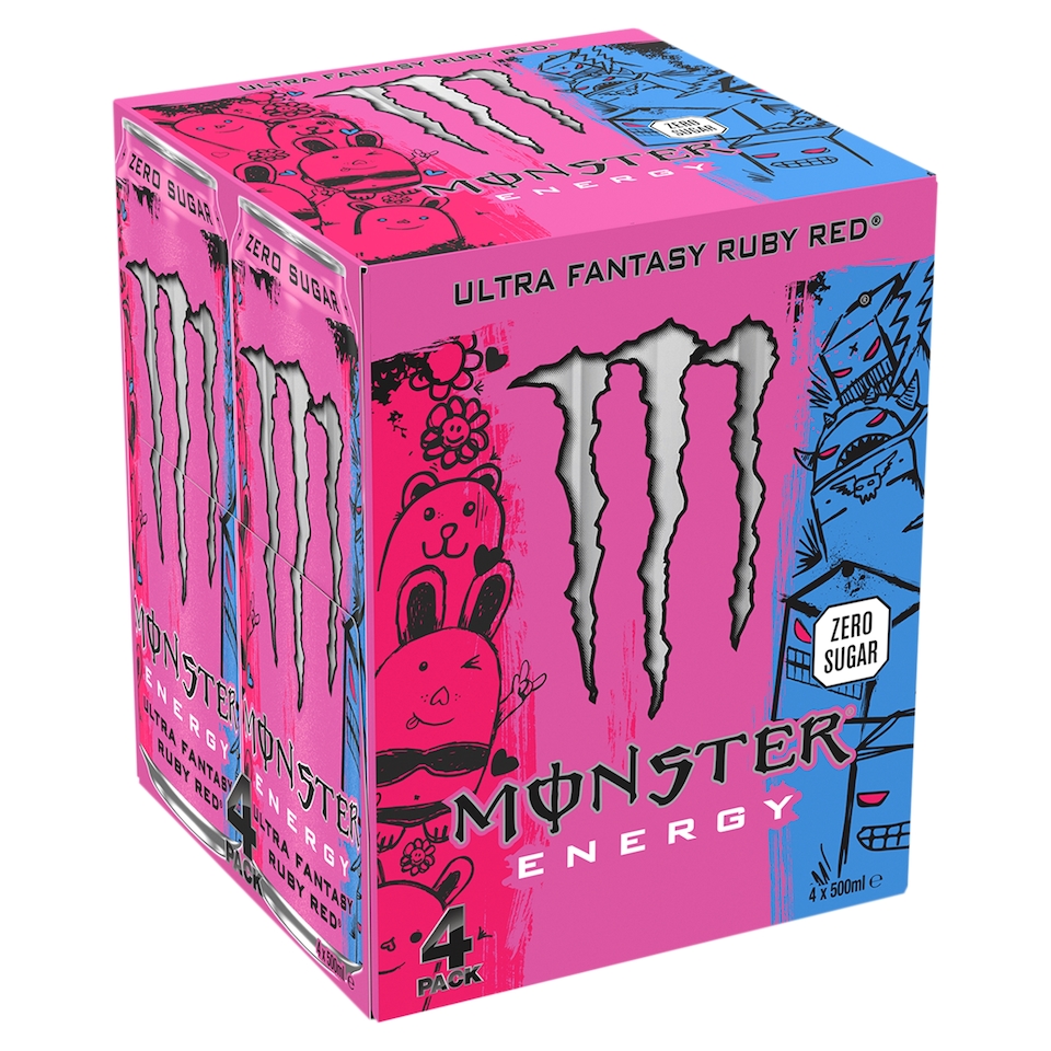 Monster Energy Zero Sugar Ultra Fantasy Ruby Red Drink 4x500ml