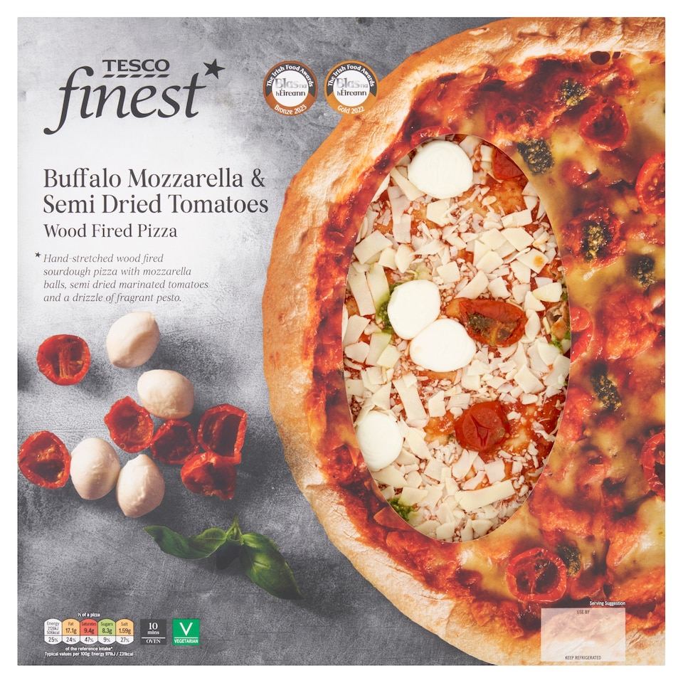 Tesco Finest Buf/Mozz And Sun Dried Tomato Wdfire Pizza 475G