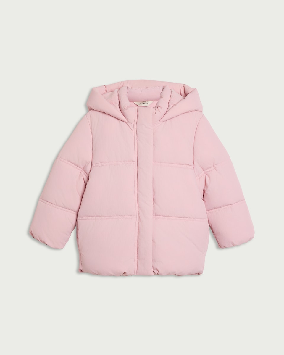 image 1 of F&F Girls Shower Resistant Hooded Padded Coat in Pink