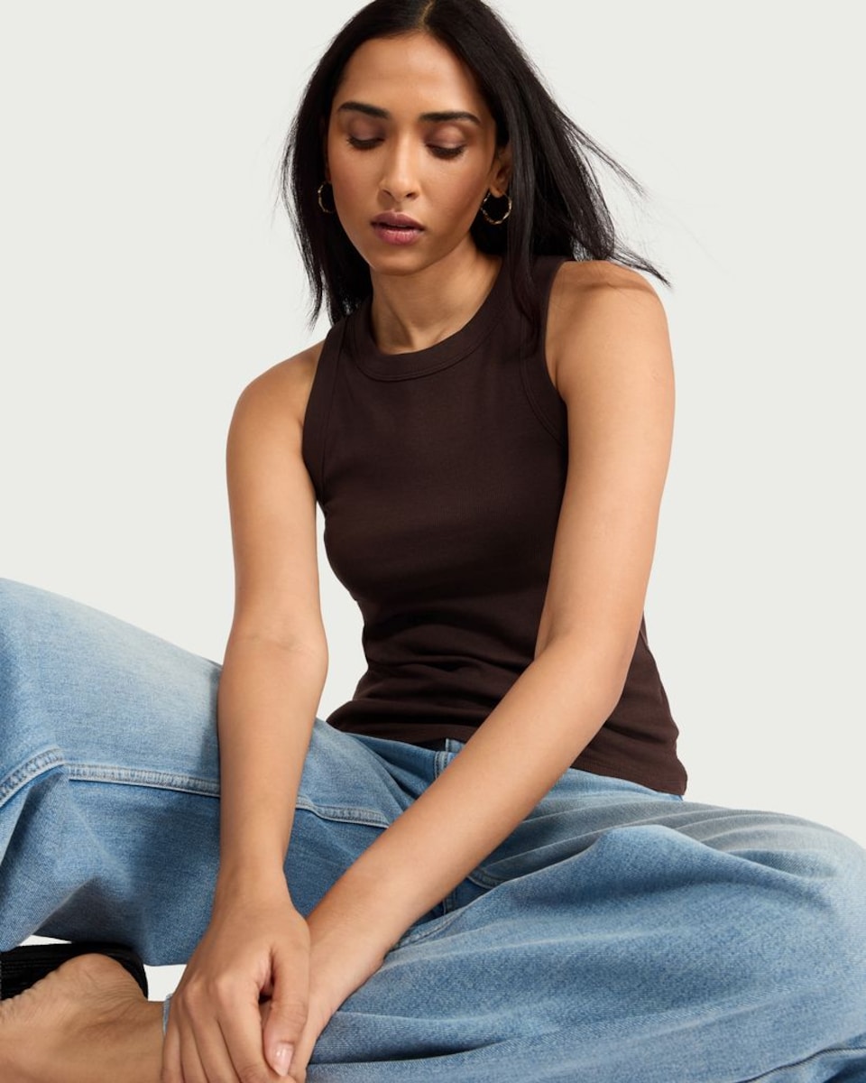 image 1 of F&F Cotton Rich Ribbed Vest in Chocolate
