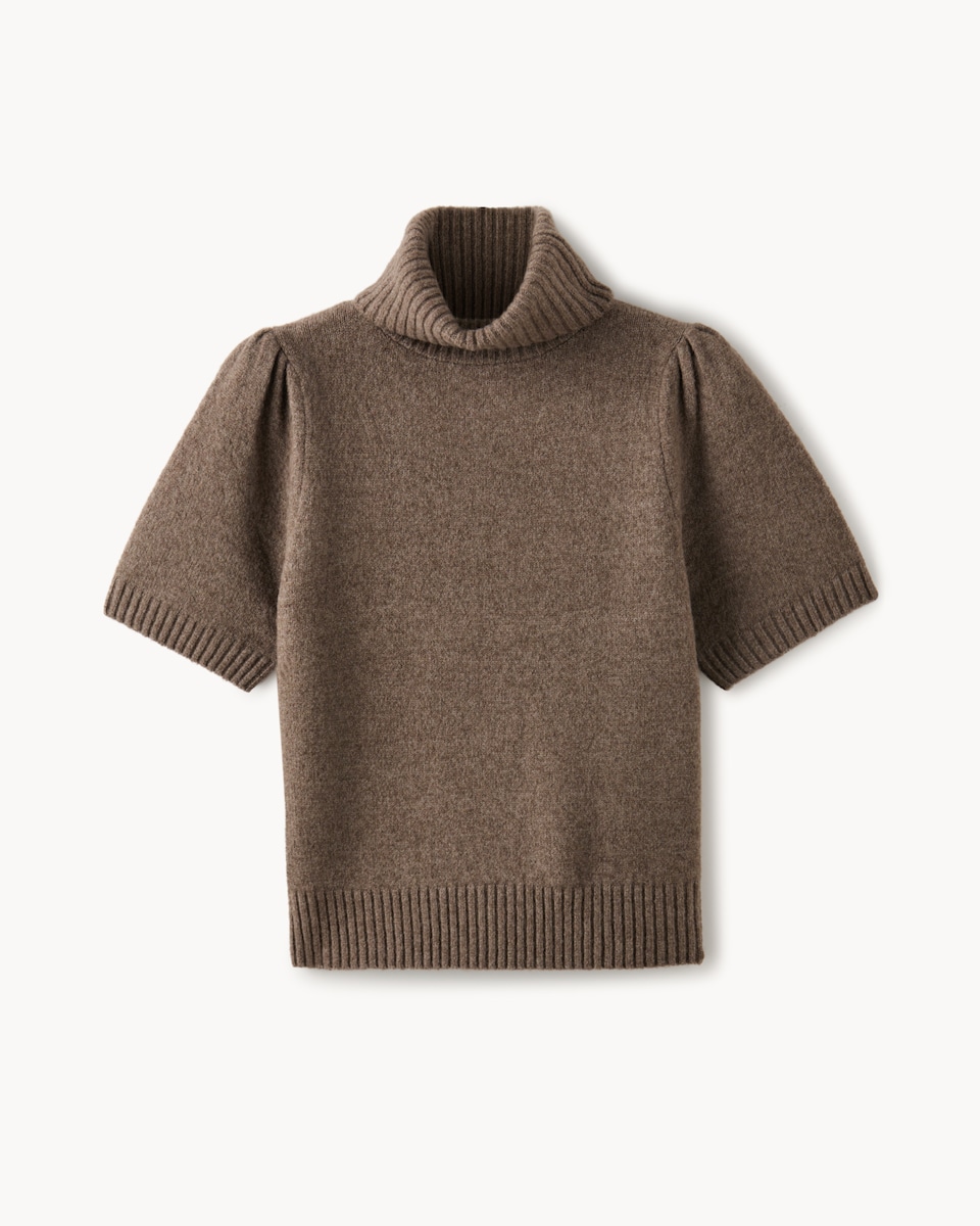 image 1 of F&F Roll Neck Puff Sleeved Jumper with Wool in Mink
