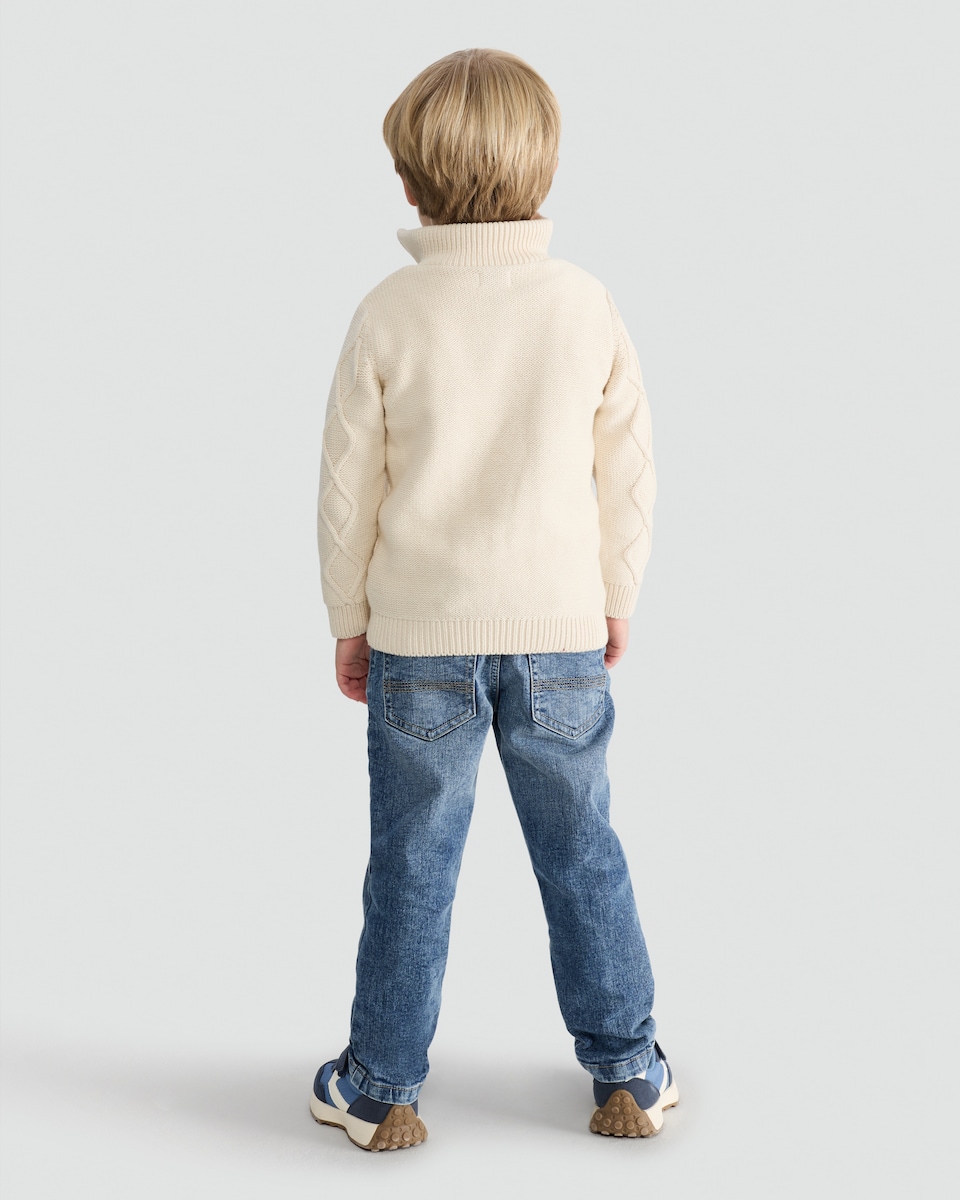 image 1 of F&F Boys 2-PieceCable Knit Jumper and Denim Jeans Set in Cream