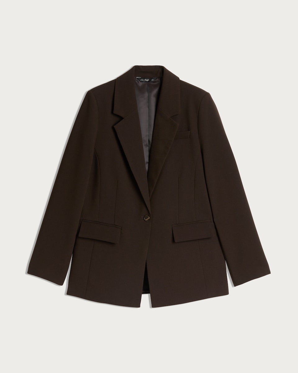 image 1 of F&F Single Button Tailored Blazer in Brown