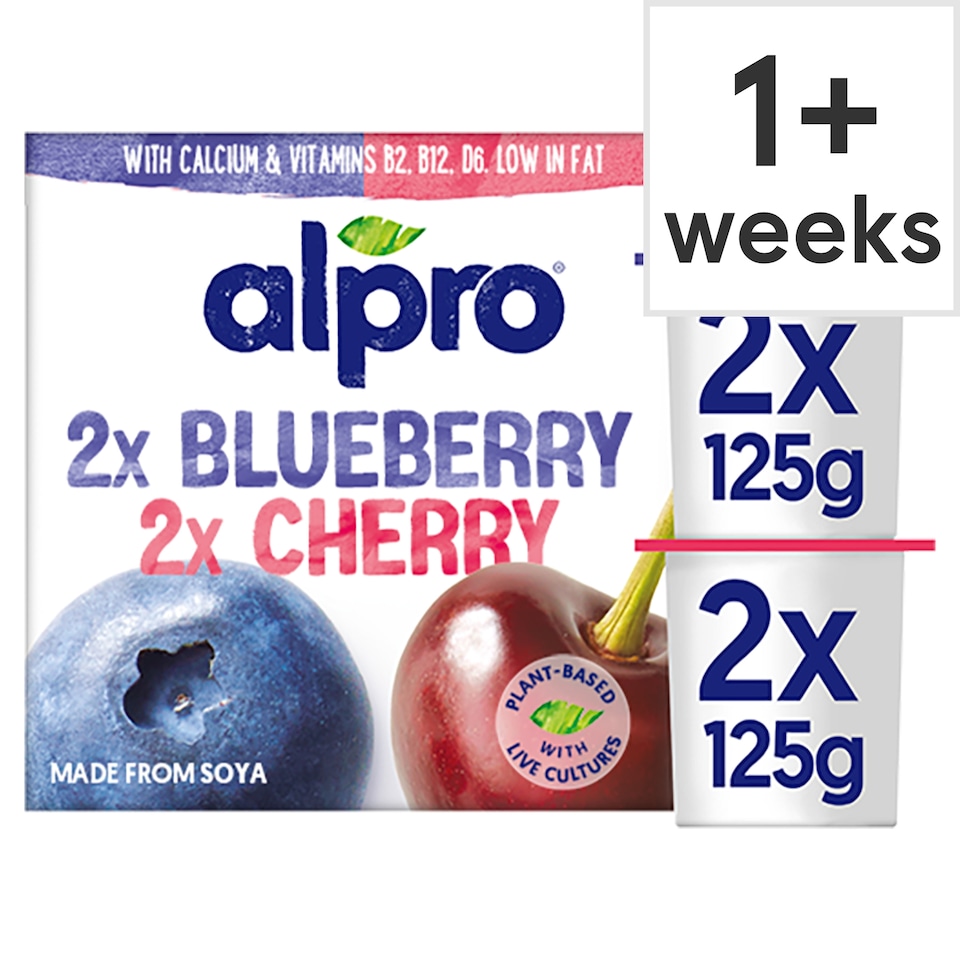 image 1 of Alpro Blueberry & Cherry Soya Dairy Free Yoghurt Alternative 4x125g