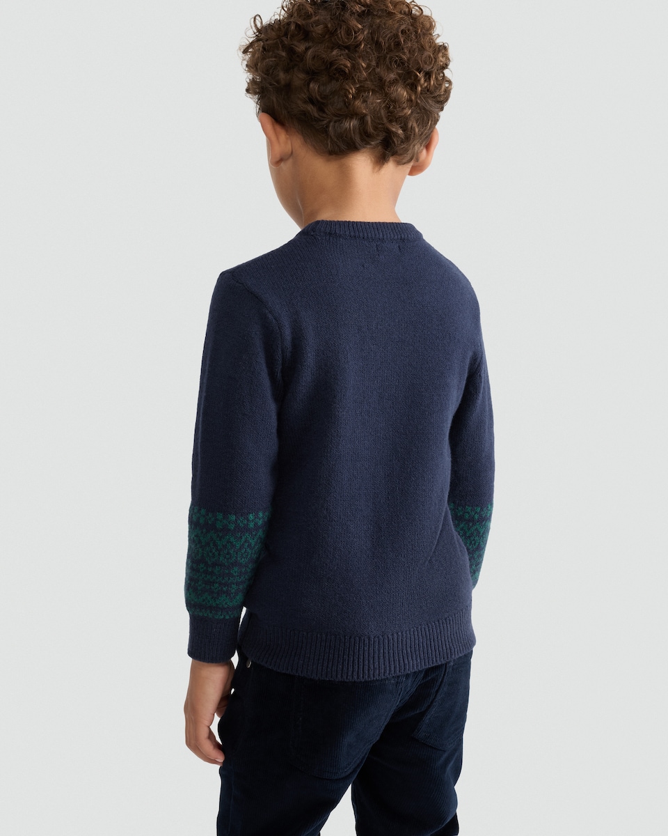 image 1 of F&F Boys Cotton Rich Pom Pom Bear Jumper in Navy