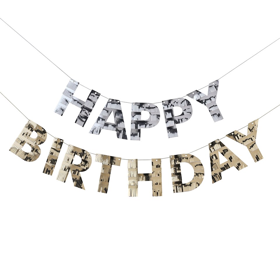 image 1 of Ginger Ray Shimmer Metallic Fringe 'Happy Birthday' Bunting