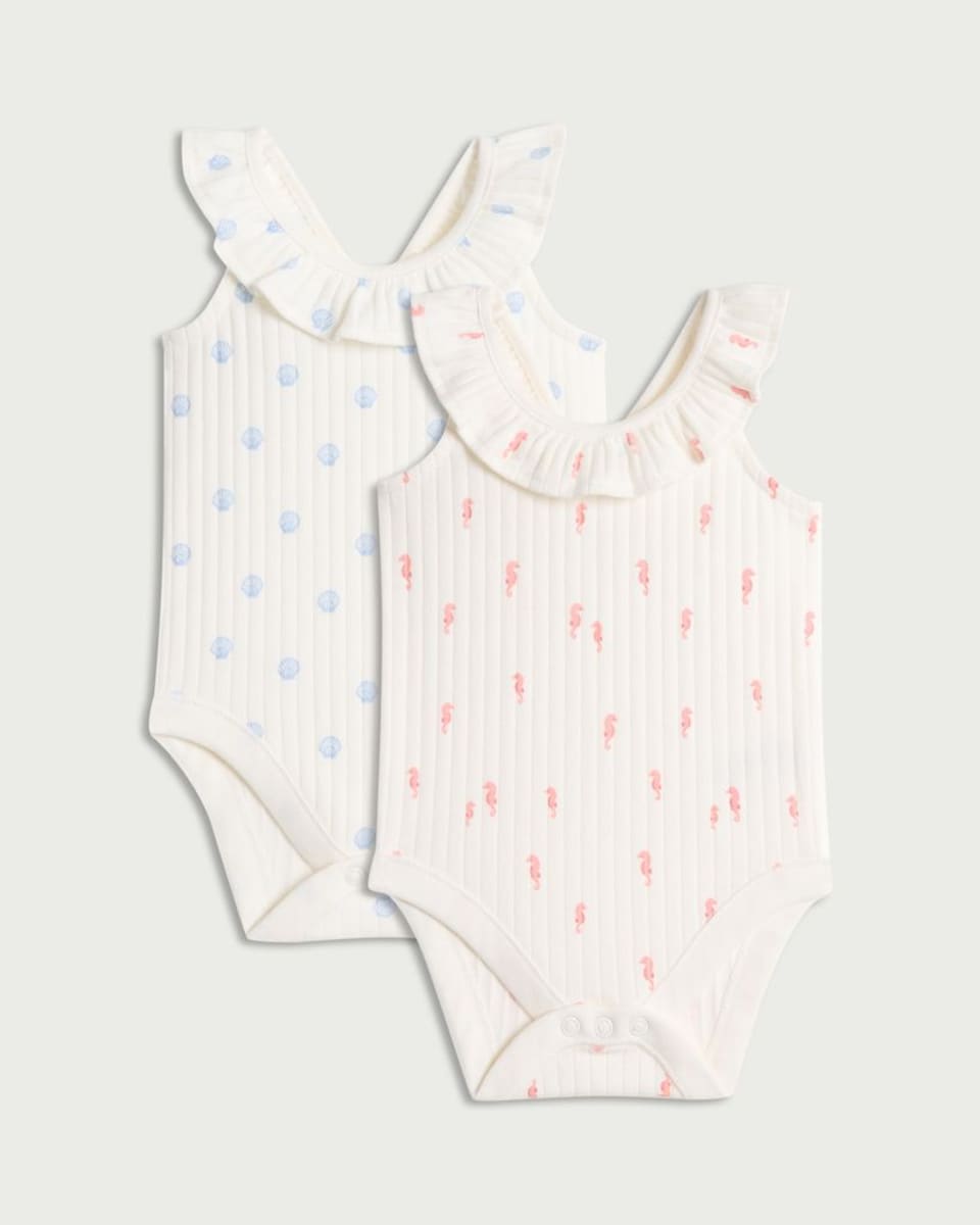 image 1 of F&F Baby 2-Pack Cotton Rich Frill Neck Bodysuits in White