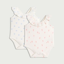 F&F Baby 2-Pack Cotton Rich Frill Neck Bodysuits in White