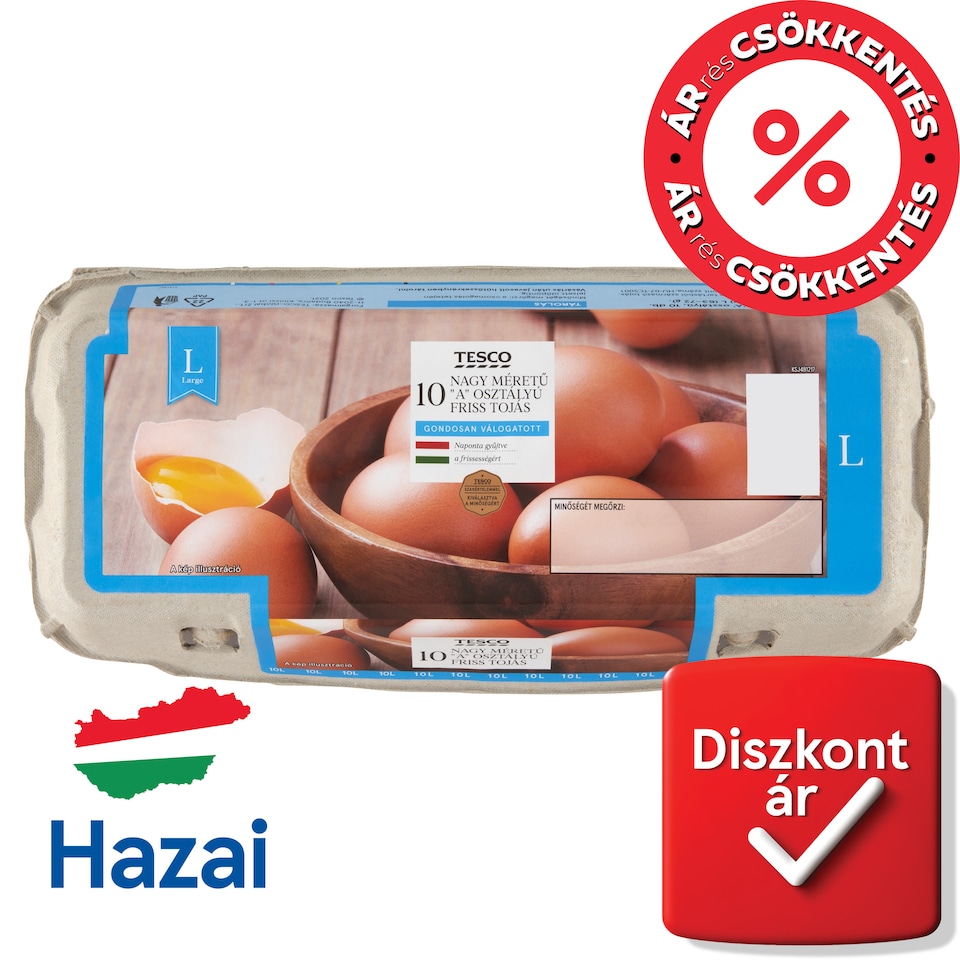 Tesco nagy méretű "A" osztályú friss tojás L 10 db