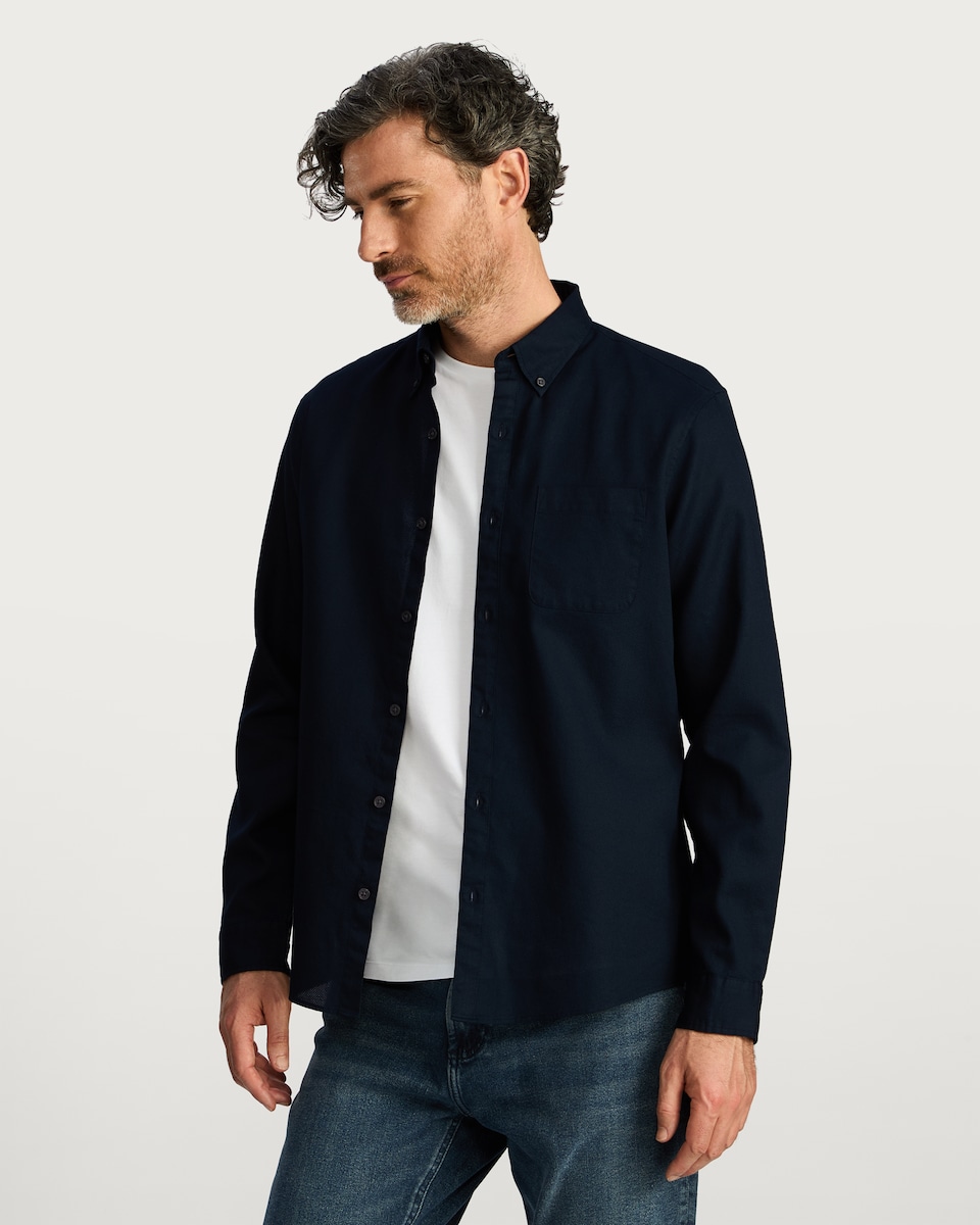 image 1 of F&F Pure Cotton Slim Fit Button Down Oxford Shirt in Navy