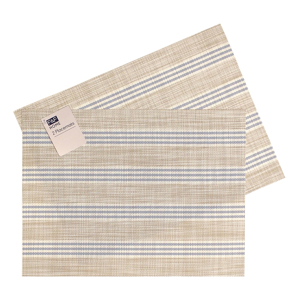 image 1 of F&F Home Stone Blue Stripe Placemat 2 Pack
