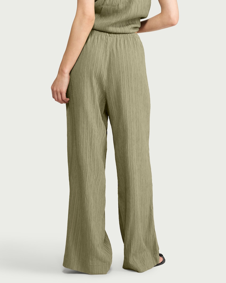 image 1 of F&F Crinkle Textured Wide Leg Co-ord Trousers in Green