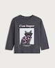 image 4 of F&F Girls Pure Cotton Cat Print Long Sleeved Top in Black