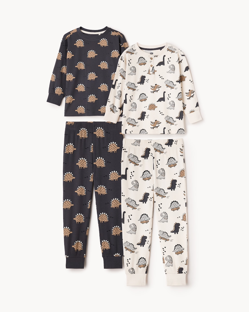 image 1 of F&F Boys 2-Pack Cotton Rich Dinosaur Pyjama Sets in Multi