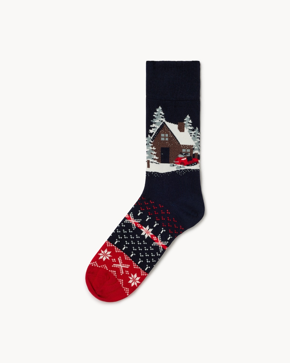 Christmas Cotton Rich Cabin Ankle Socks in Multi Black